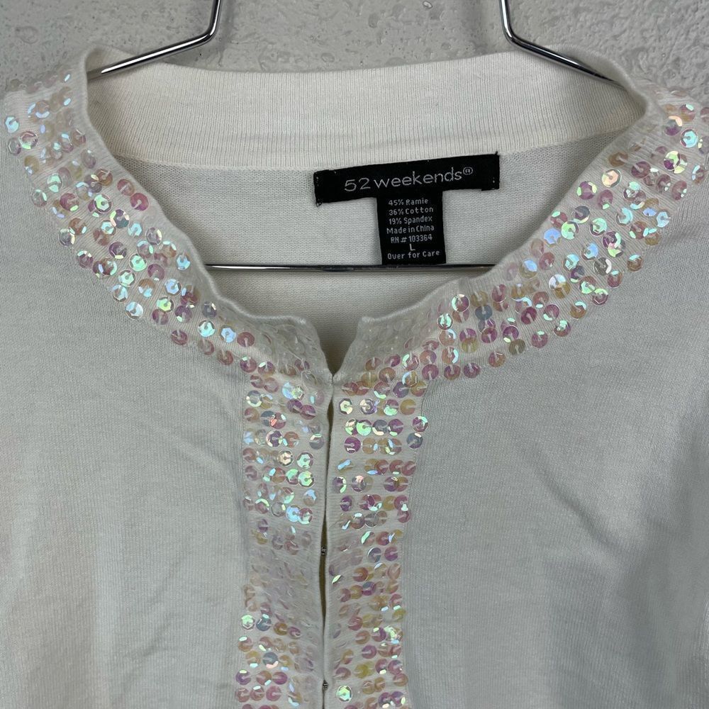 52 Weekends Sequined Cardigan Sweater Top Size L EUC - Picture 2 of 4